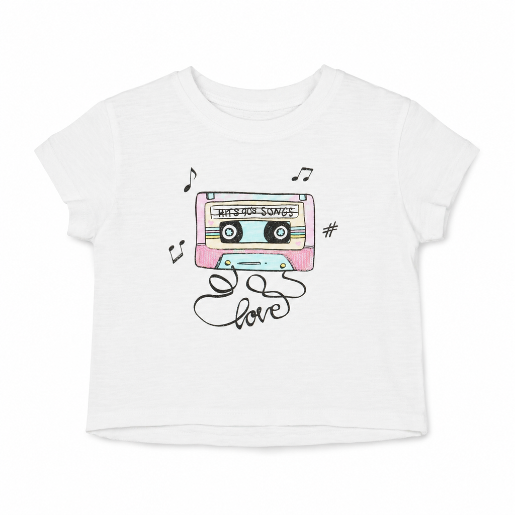 Camiseta de niña blanco estampado cassette