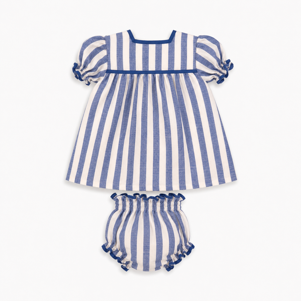 Conjunto bebé vestido y braguita rayas azul | Cocote by Charanga