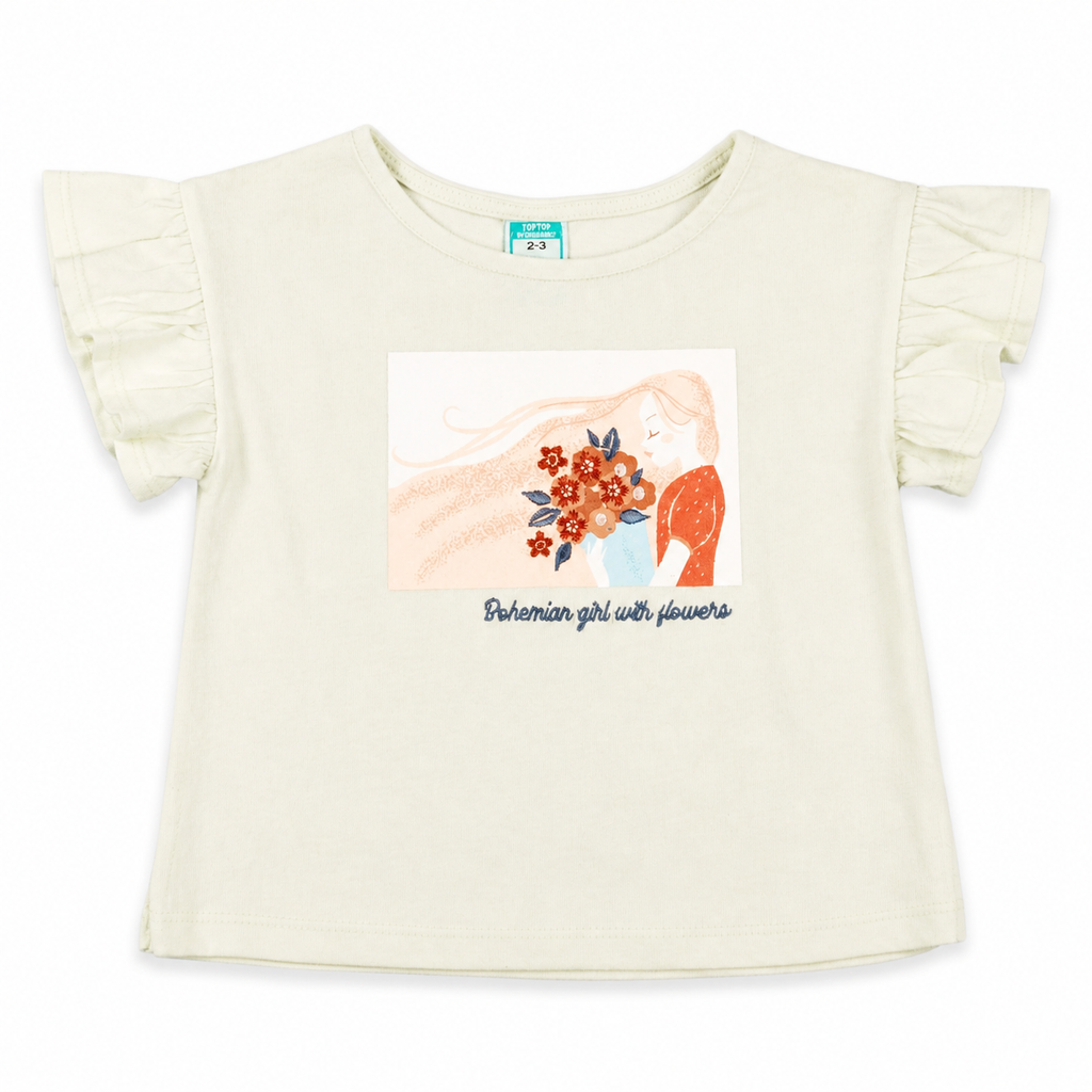 Camiseta de niña verde lima flores