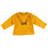 Closed mustard baby sweatshirt with bow