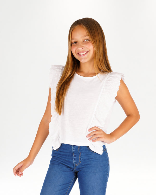 Camiseta de niña blanca volantes