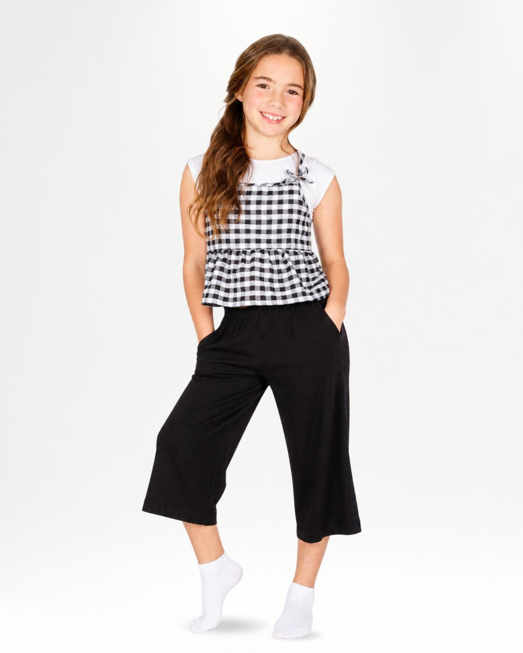 Pantalón niña negro ancho con detalle lateral