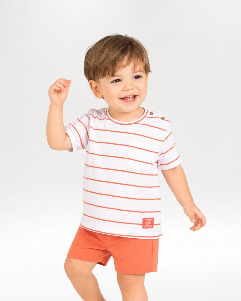 Camiseta bebé unisex rayas coral