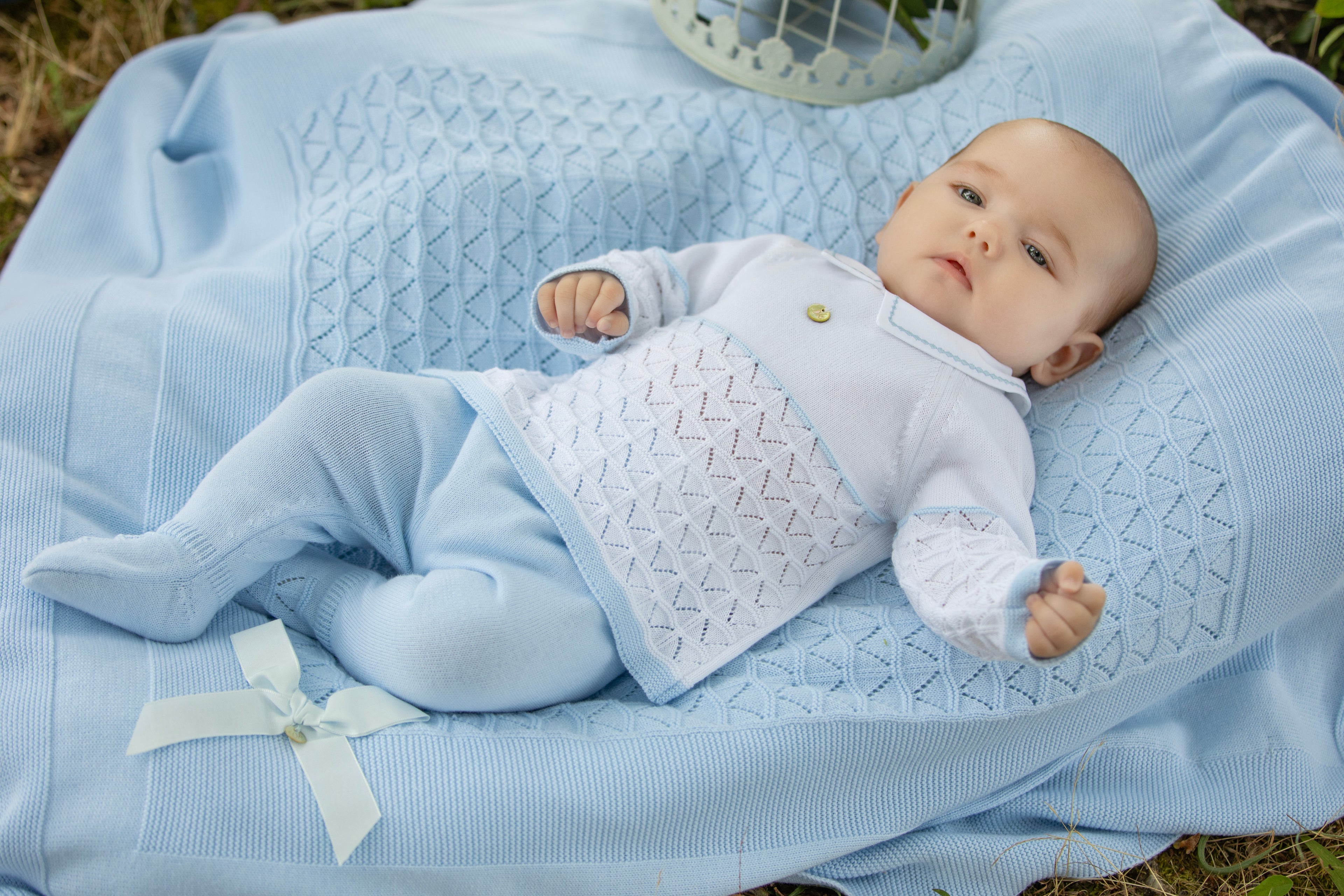 Conjunto bicolor camiseta y pantalón tricot azul recien nacido  | Dr. Kid by Charanga