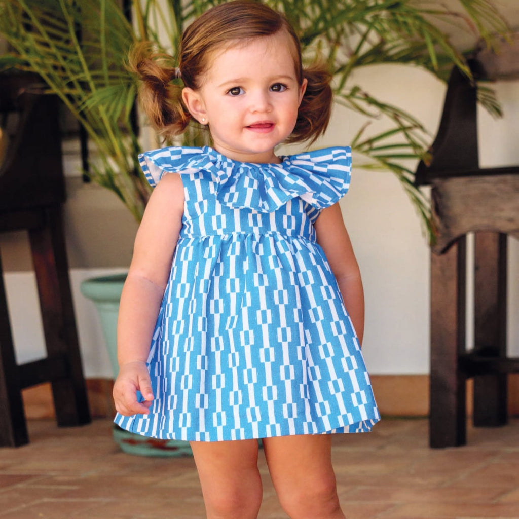 Vestido geométrico azul bebé niña