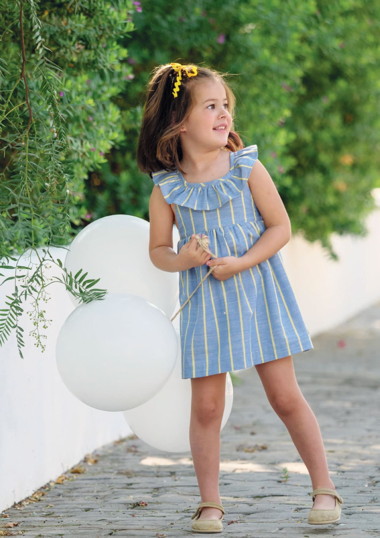 Vestido rayas amarillas y azul niña
