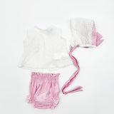 Conjunto vestido, braguita y capota bordado rosa recién nacida