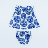 Conjunto vestido y braguita boho azul bebe