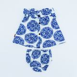 Conjunto vestido y braguita boho azul bebe