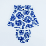 Conjunto vestido y braguita boho azul bebe
