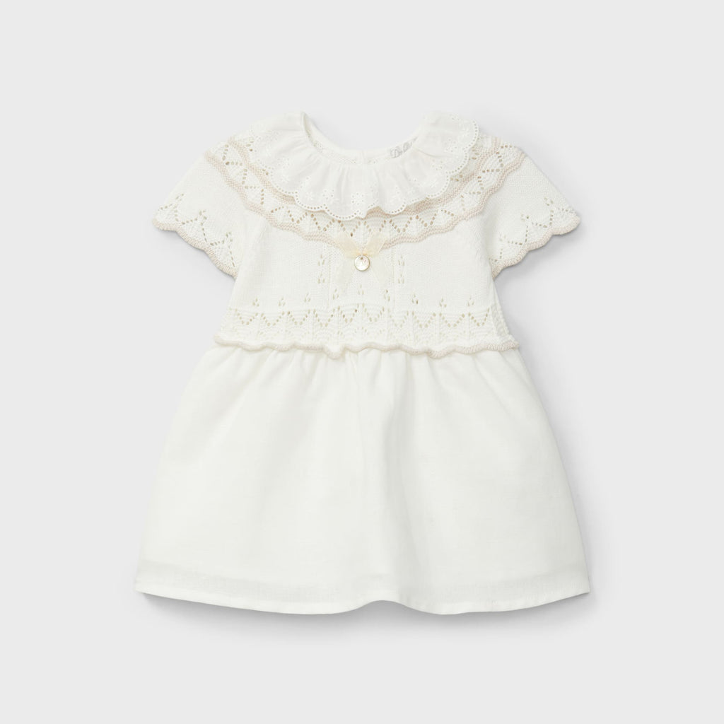 Vestido crudo con volante en el cuello recién nacida | Dr. Kid by Charanga