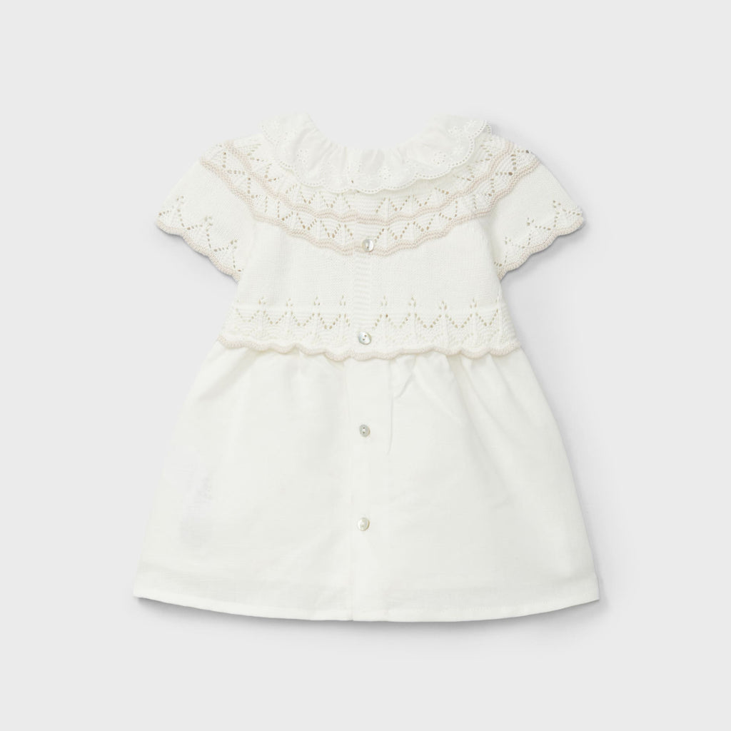 Vestido crudo con volante en el cuello recién nacida | Dr. Kid by Charanga