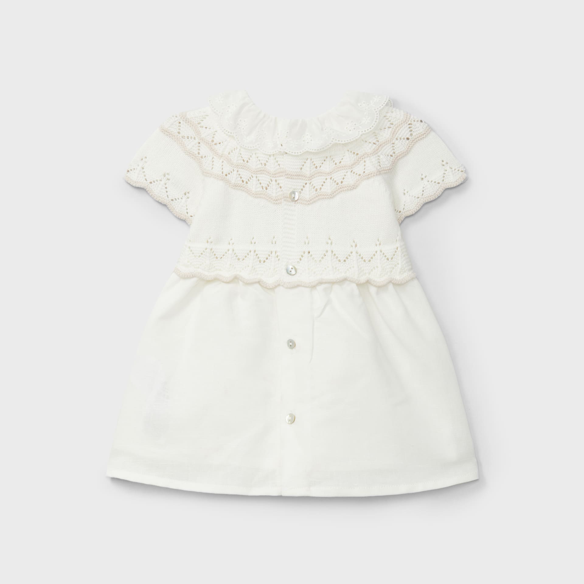 Vestido crudo con volante en el cuello recién nacida | Dr. Kid by Charanga