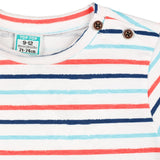Camiseta de bebé a rayas rojas y azules