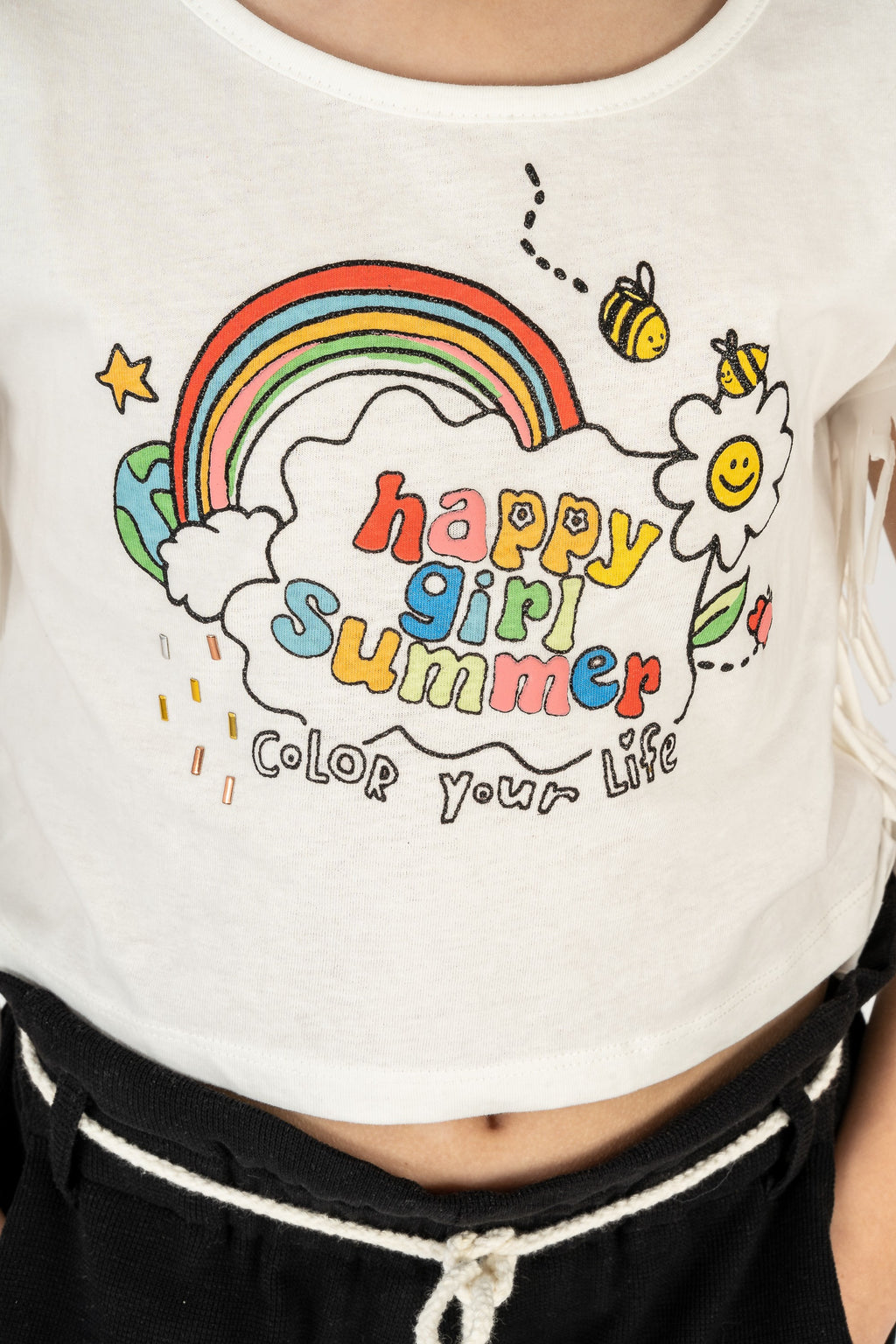 Camiseta de niña blanca detalle flecos VERANO/Outlet