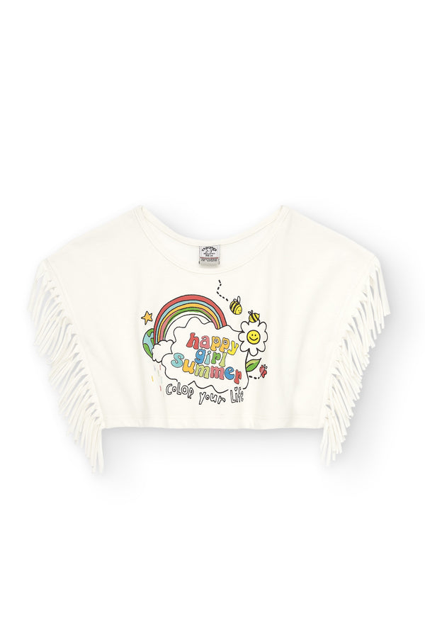 Camiseta de niña blanca detalle flecos