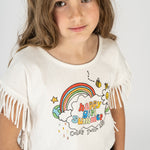 Camiseta de niña blanca detalle flecos VERANO/Outlet