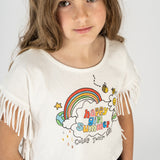 Camiseta de niña blanca detalle flecos VERANO/Outlet
