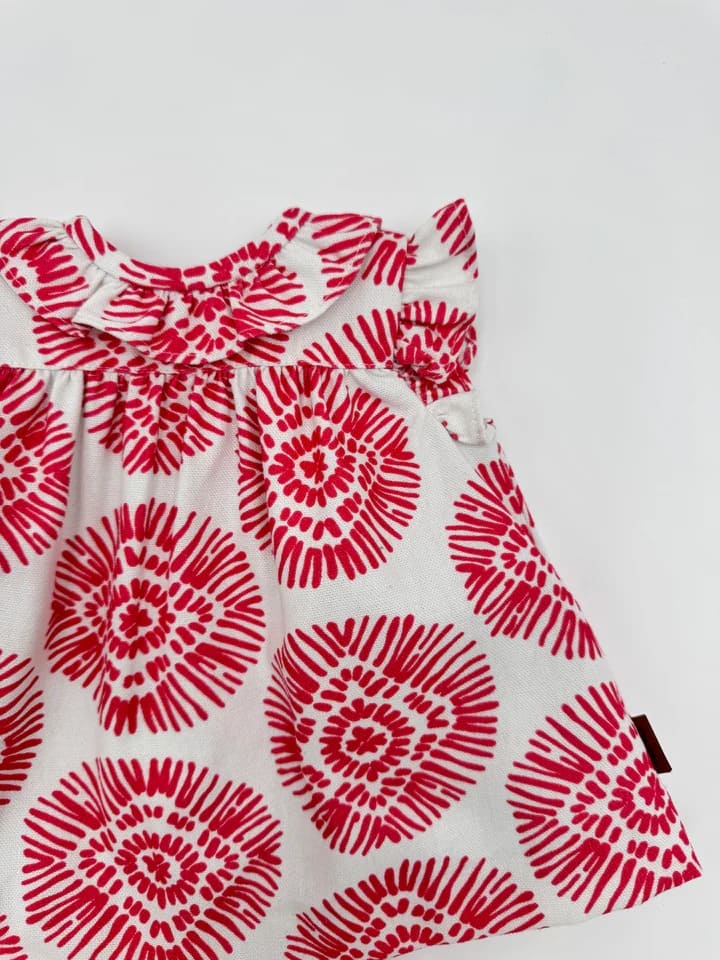 Conjunto vestido y braguita boho fresa bebé niña