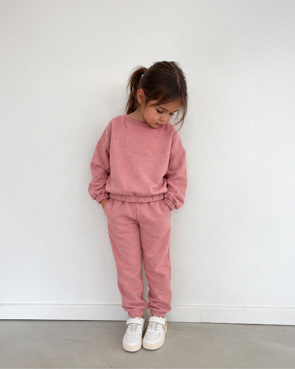 Jogger de niña rosa | Felpa suave con puños