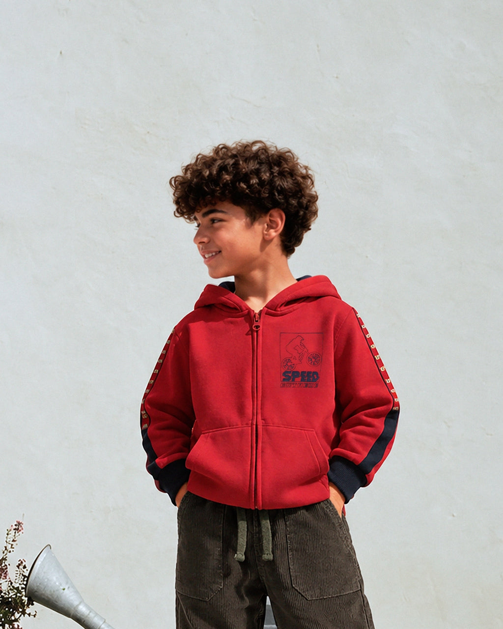 Sudadera con capucha niño roja con cremallera Speed