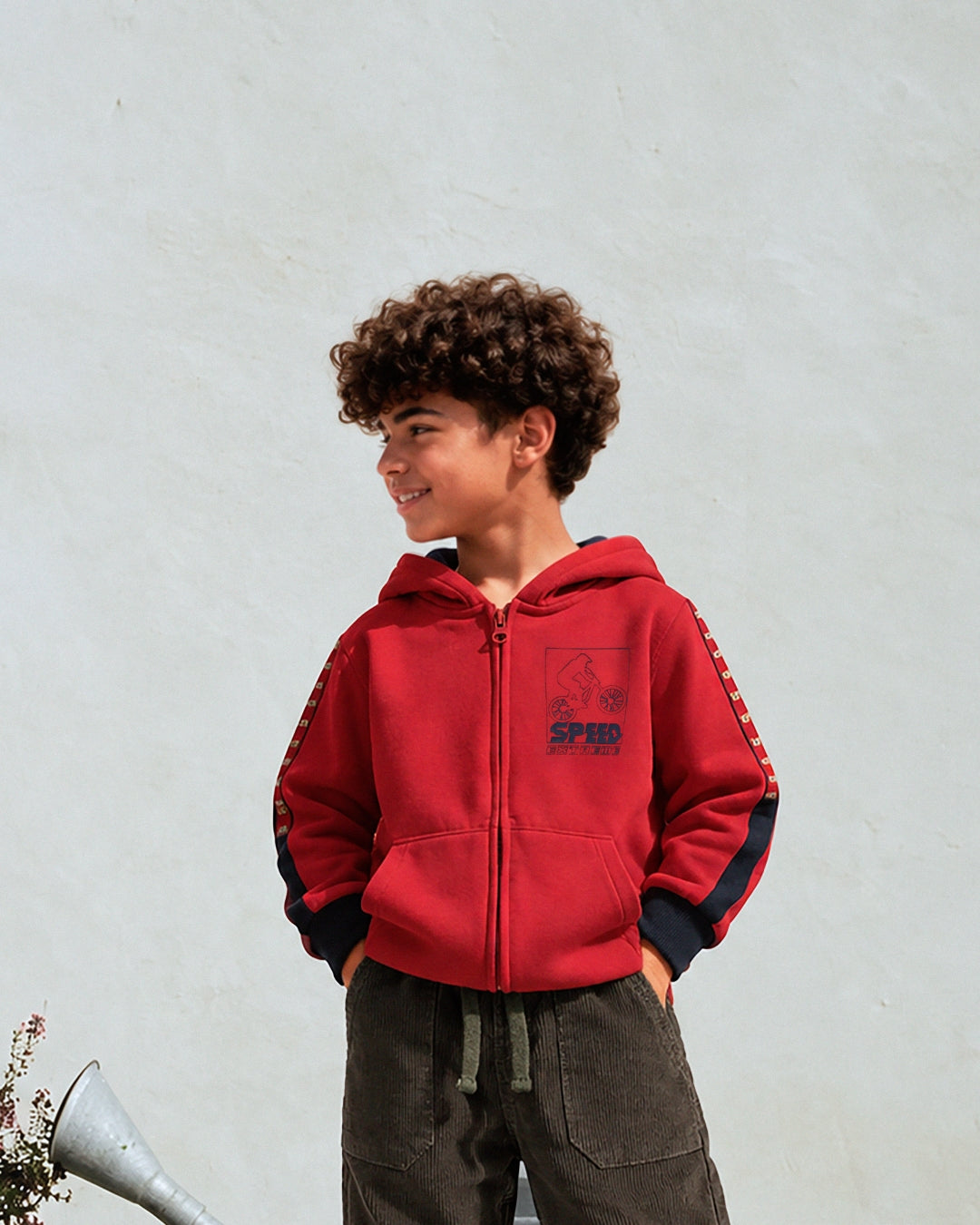 Sudadera con capucha niño roja con cremallera Speed
