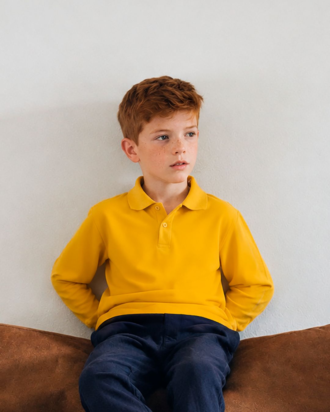 Basic yellow long-sleeved boy's polo shirt