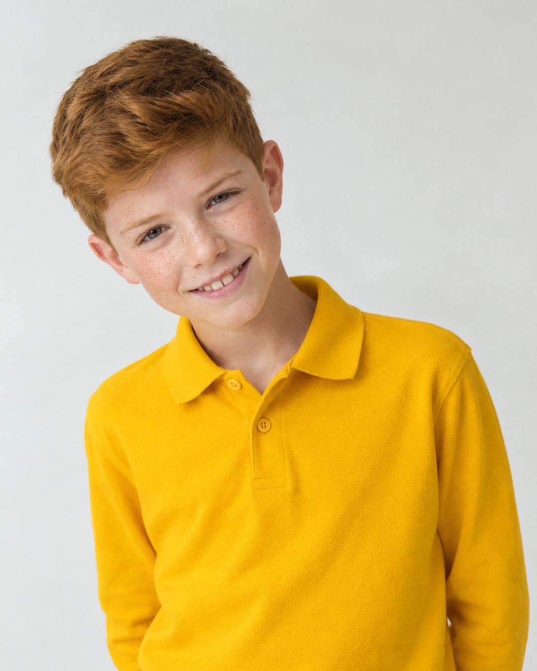 Basic yellow long-sleeved boy's polo shirt