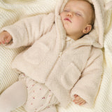 Stone-colored shearling newborn coat with ears