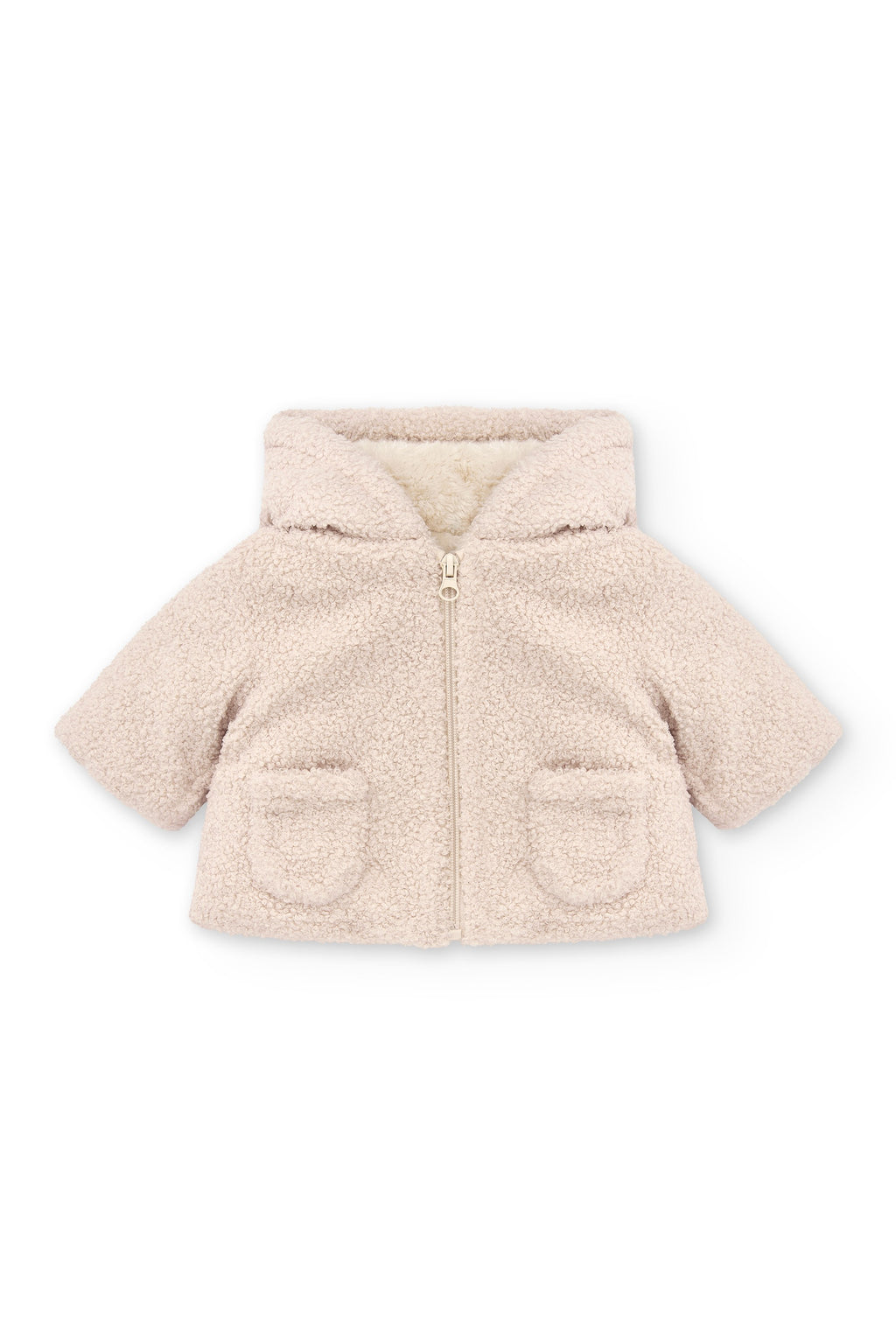 Abrigo de recién nacido color piedra de borreguito con orejitas Outlet