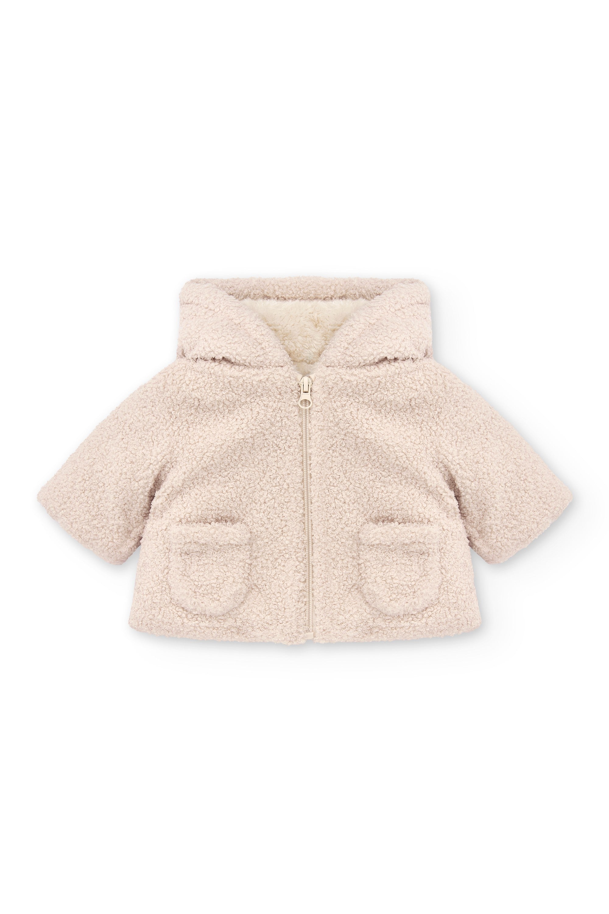 Abrigo de recién nacido color piedra de borreguito con orejitas Outlet