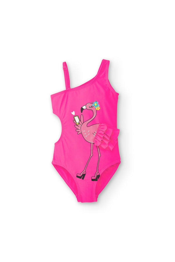 Bañador niña fucsia flamenco