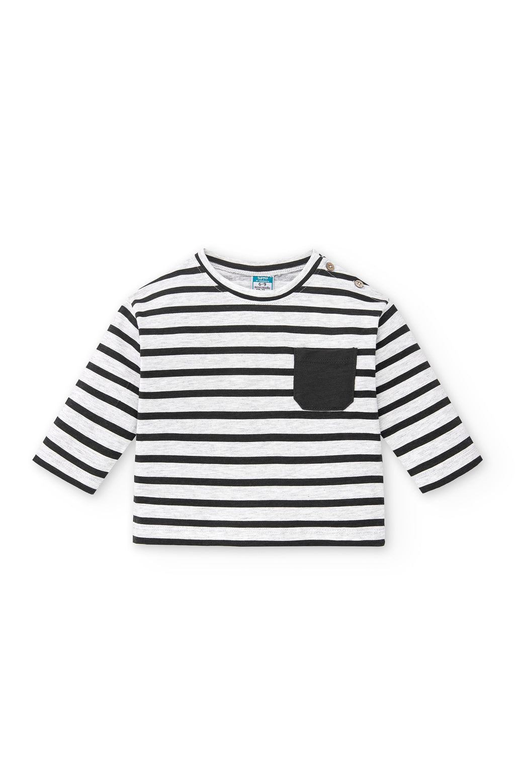 Camiseta de bebé de manga larga a rayas con bolsillo Outlet