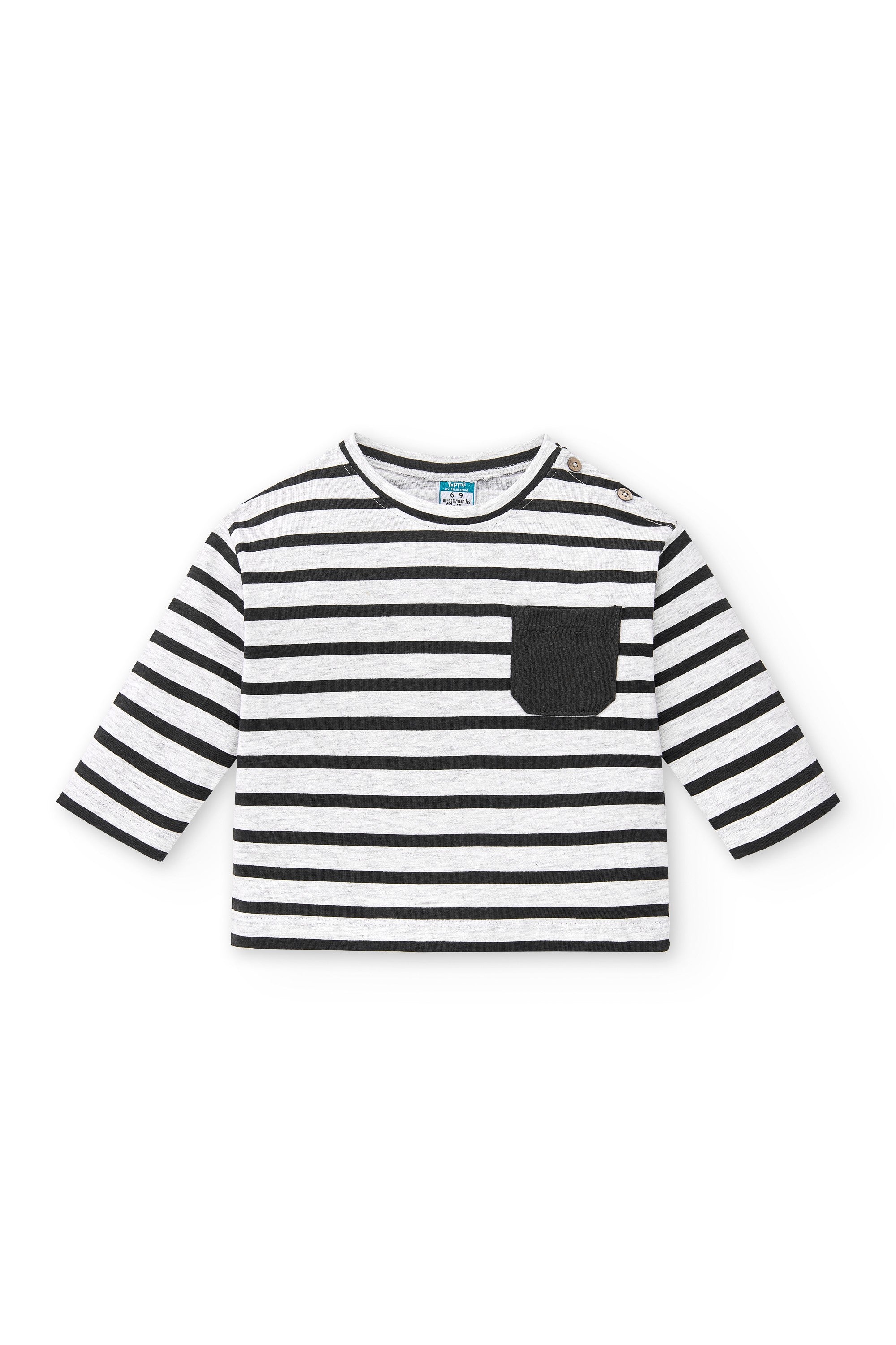 Camiseta de bebé de manga larga a rayas con bolsillo Outlet