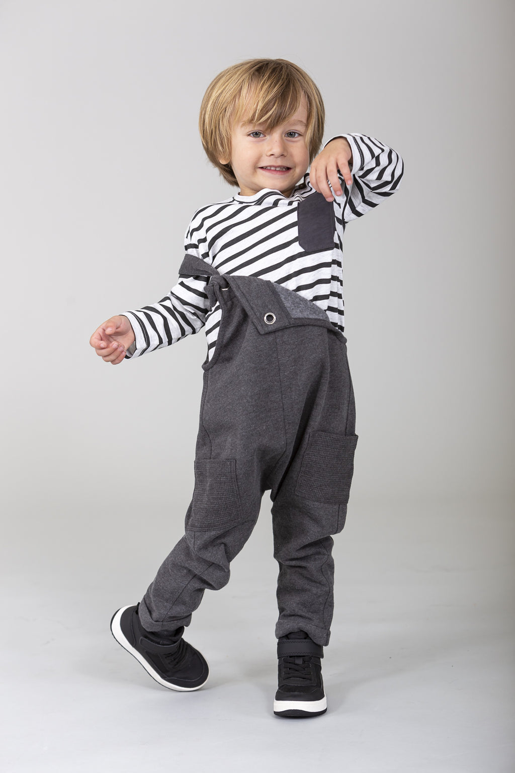 Camiseta de bebé de manga larga a rayas con bolsillo Outlet