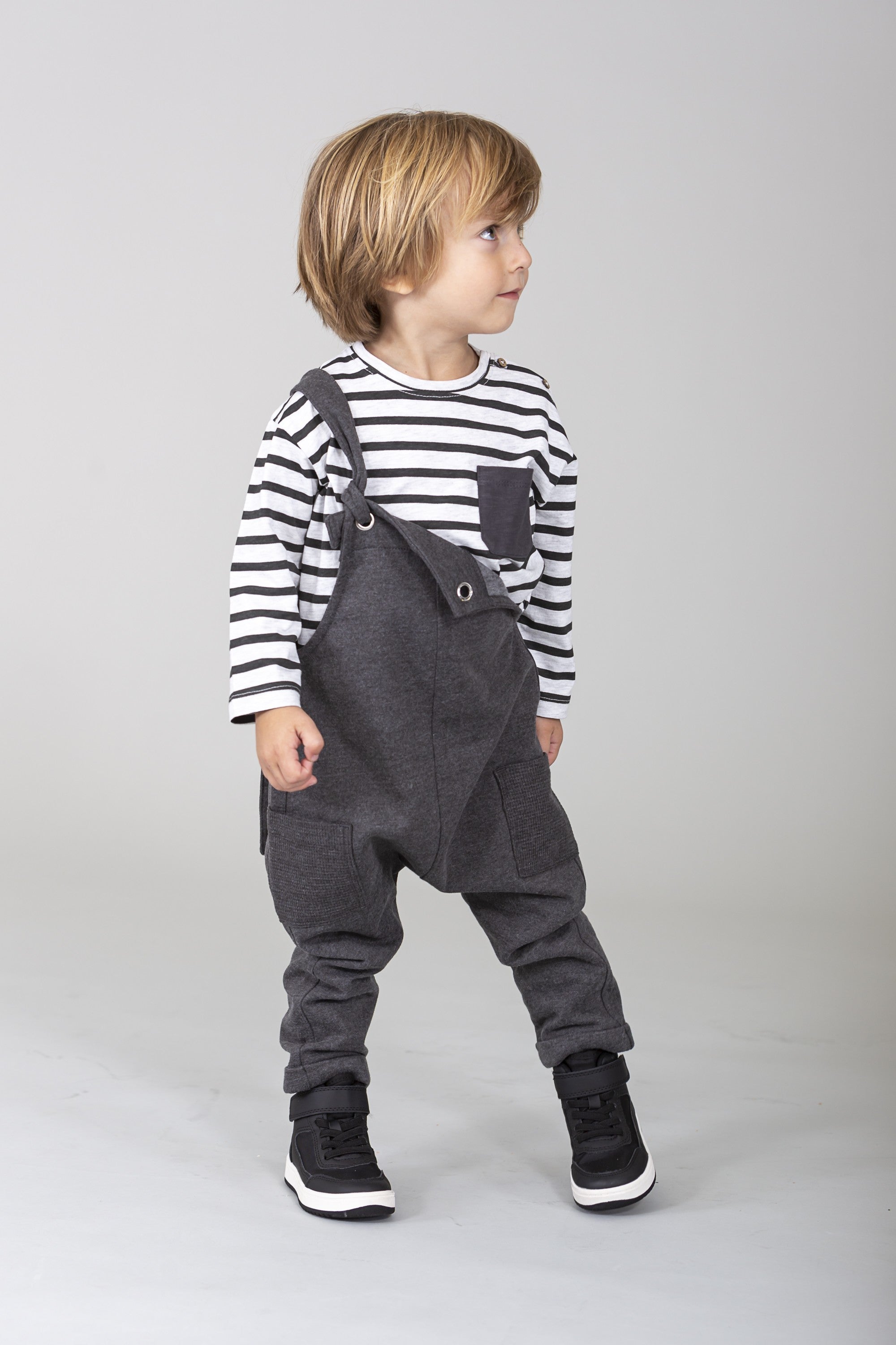 Camiseta de bebé de manga larga a rayas con bolsillo Outlet