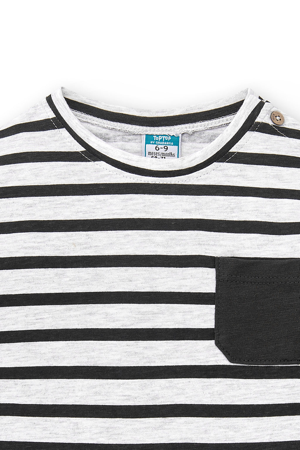 Camiseta de bebé de manga larga a rayas con bolsillo Outlet