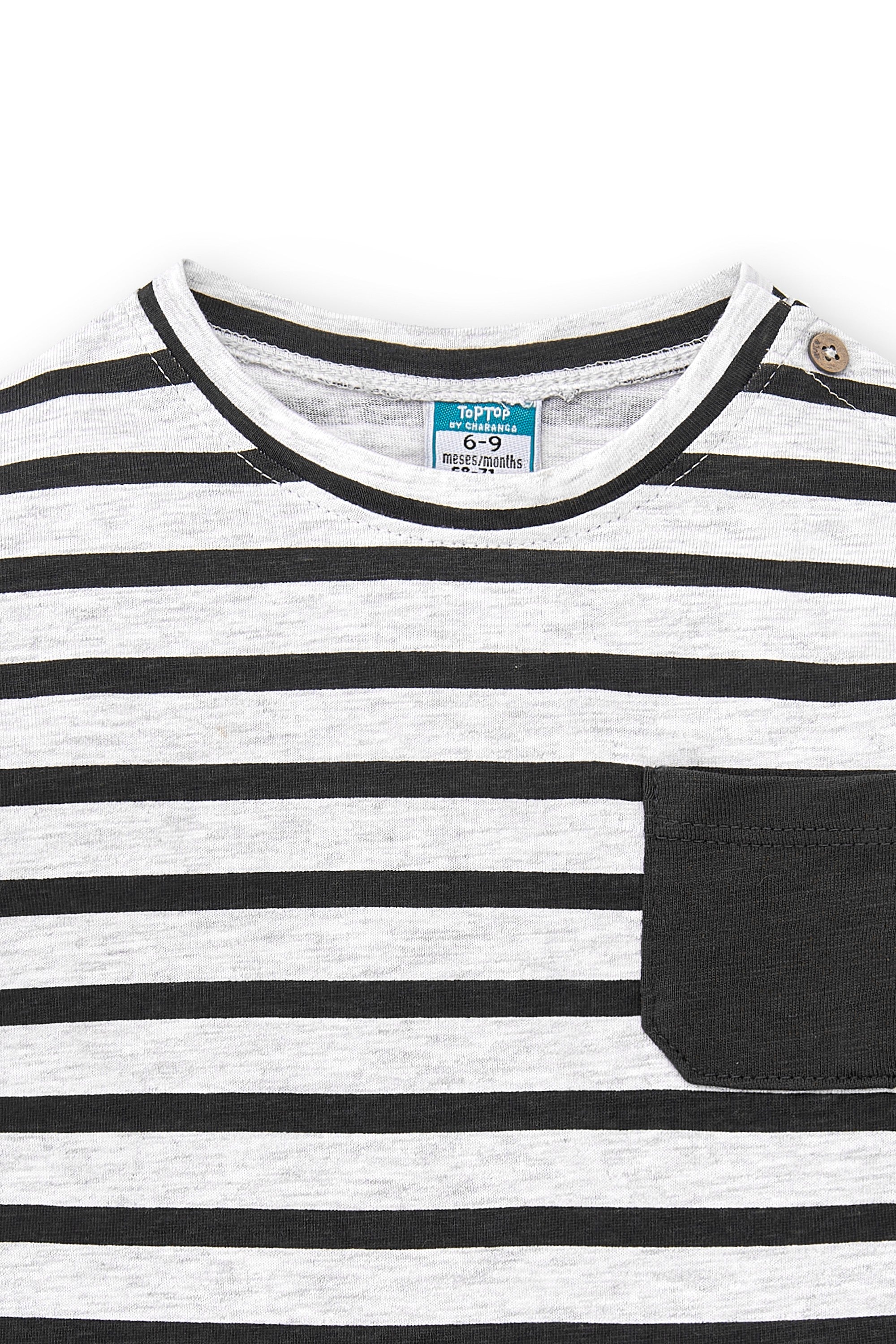 Camiseta de bebé de manga larga a rayas con bolsillo Outlet