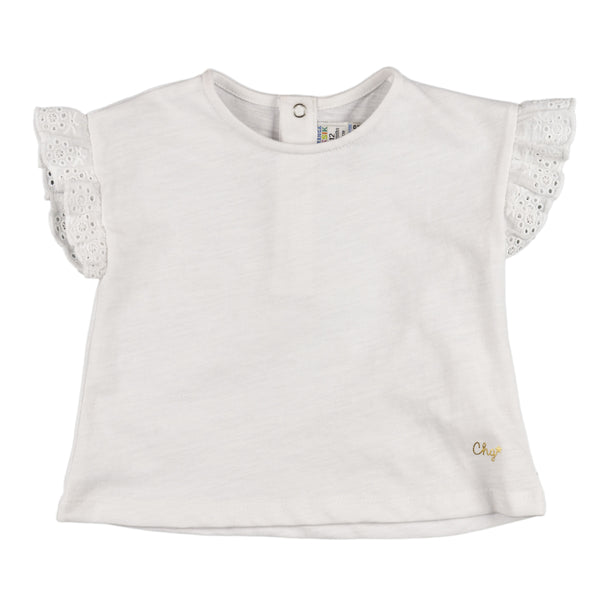 Camiseta de bebé niña blanco volantes mangas