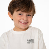 Ecru T-shirt with smile text