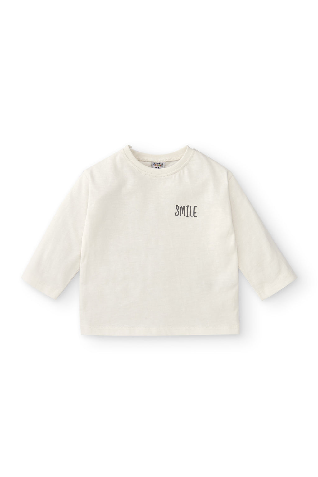 Camiseta en color crudo con texto smile Charanga