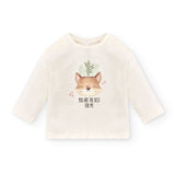 Camiseta de bebé de manga larga color crudo estampado foxy