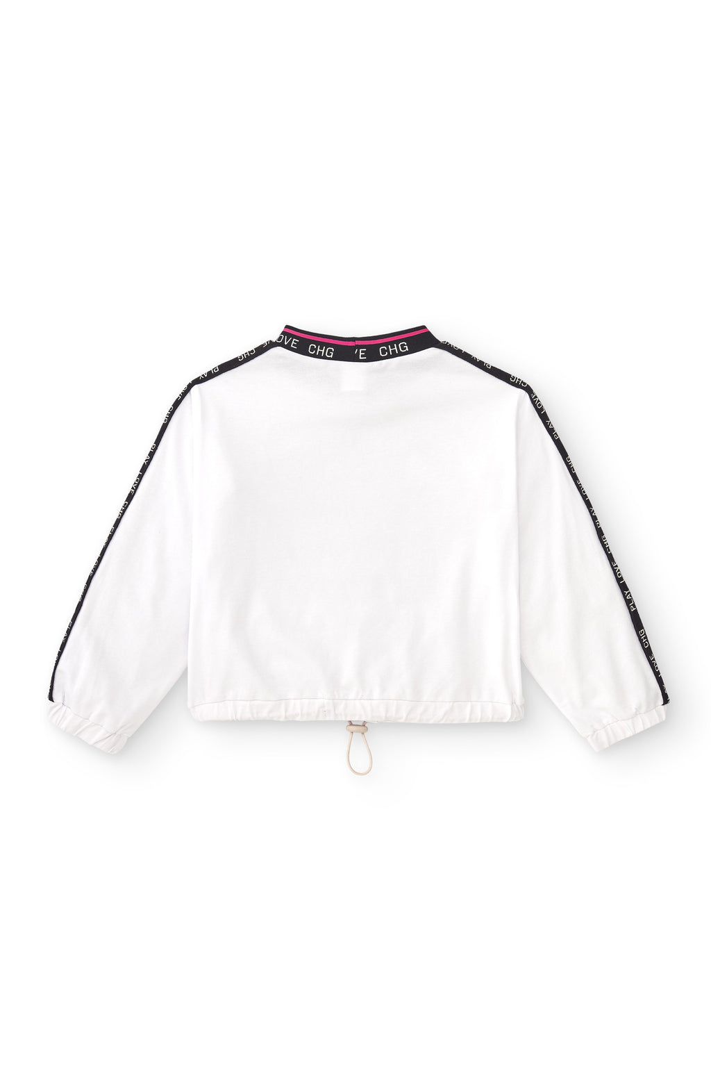 Sudadera deportiva de niña blanca con bajo ajustable de cordón