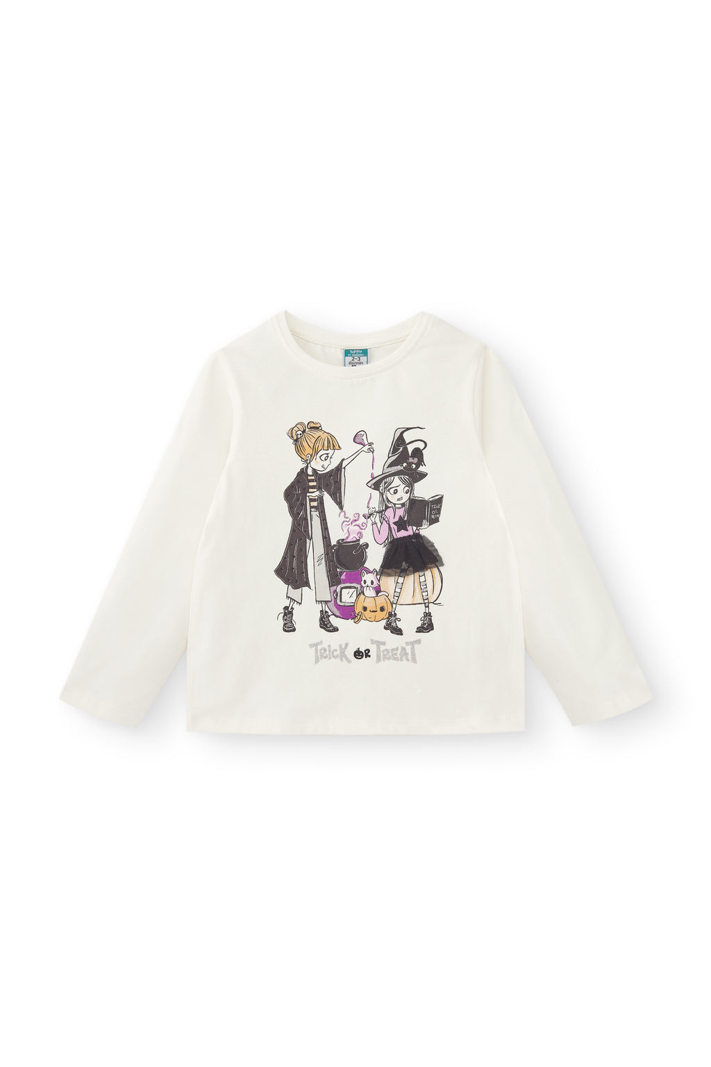 Camiseta de niña en color crudo con dibujo de brujas Charanga
