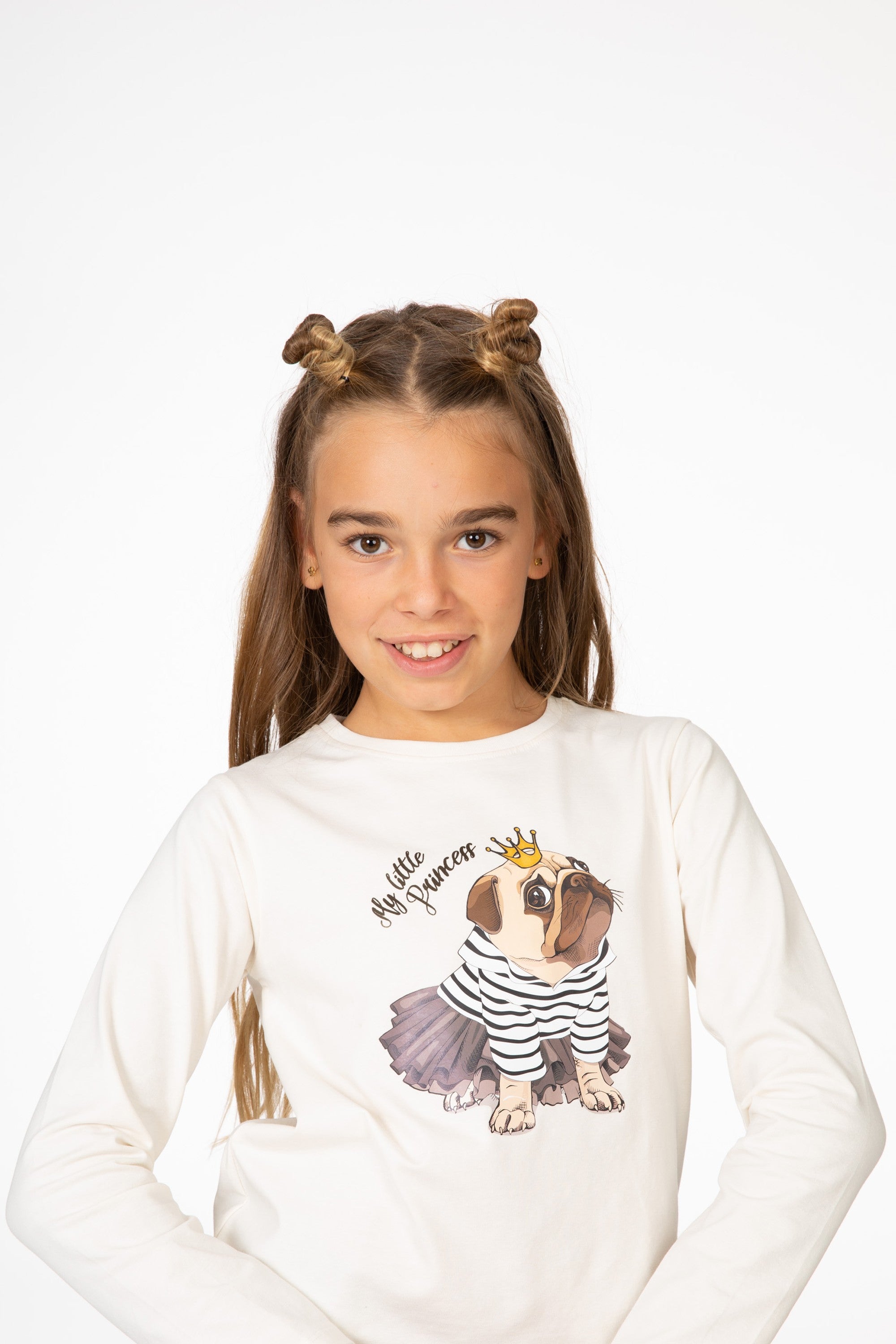 Camiseta de manga larga de niña color crudo Outlet