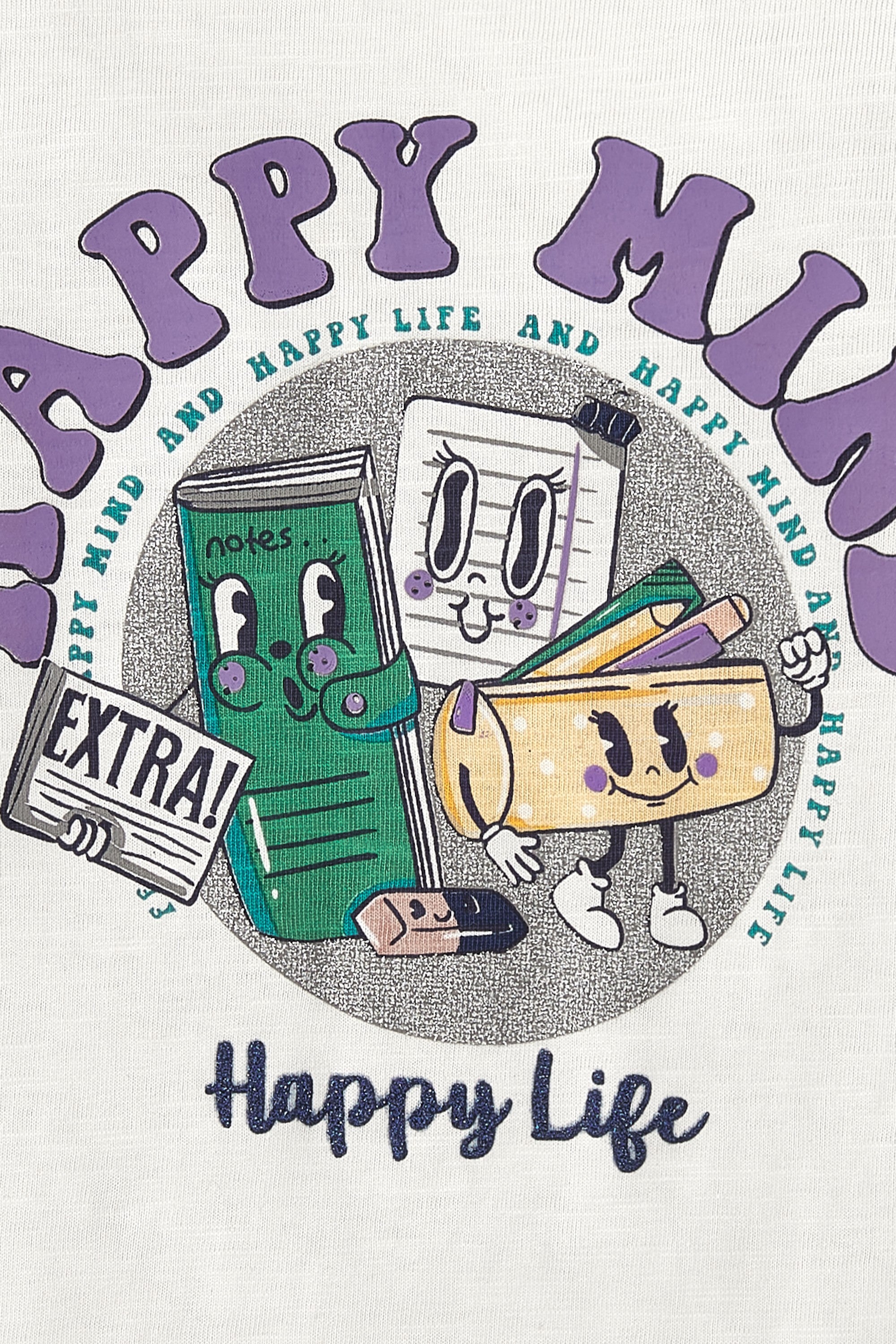 Camiseta de niña en color crudo y dibujo morado Charanga