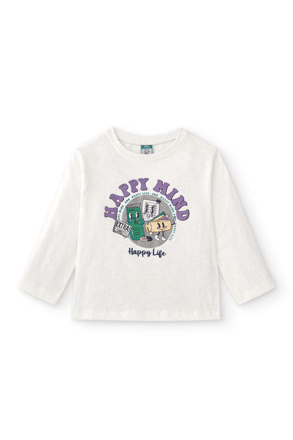 Camiseta de niña en color crudo y dibujo morado Charanga