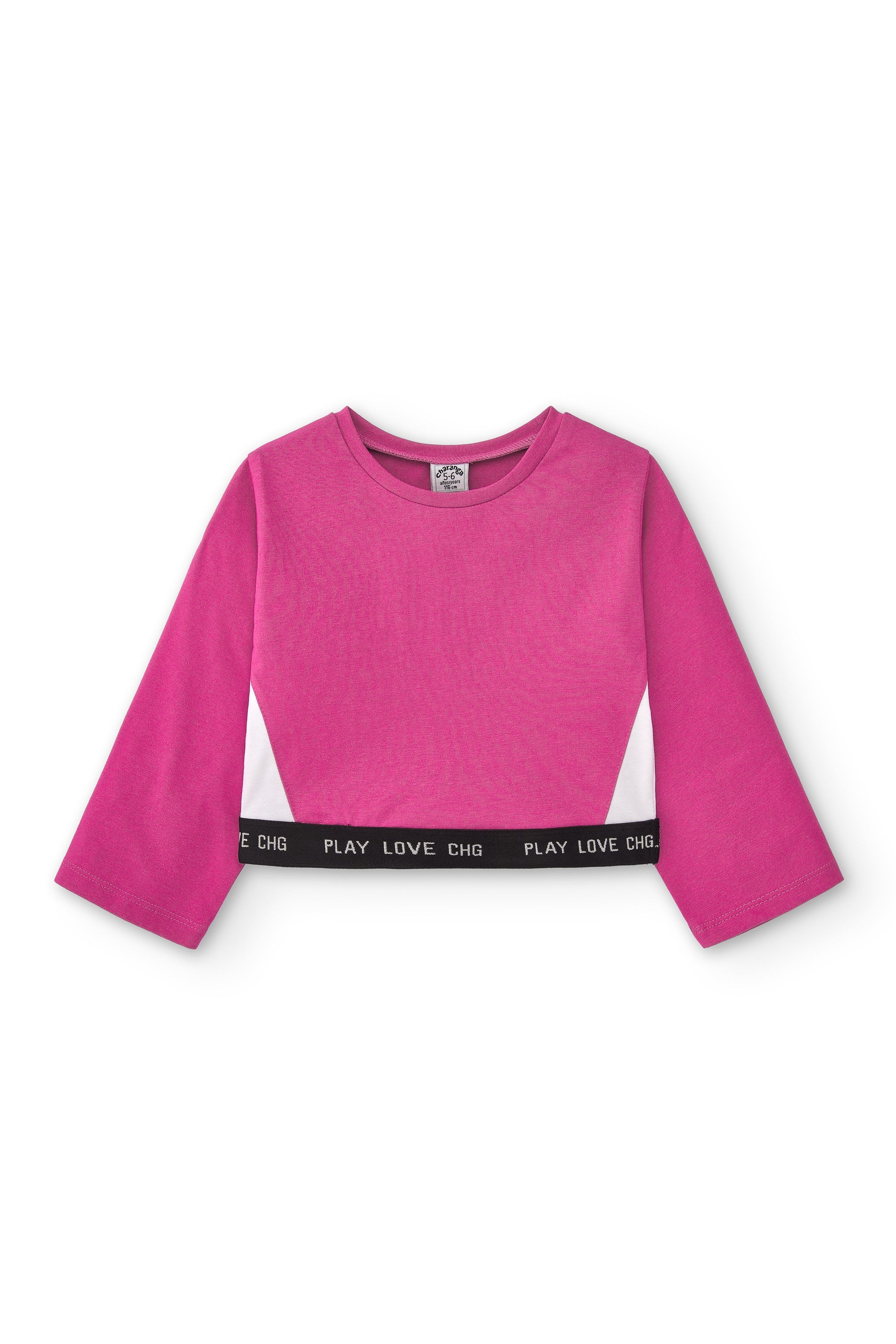 top corto fucsia niña para entrenamiento, manga media