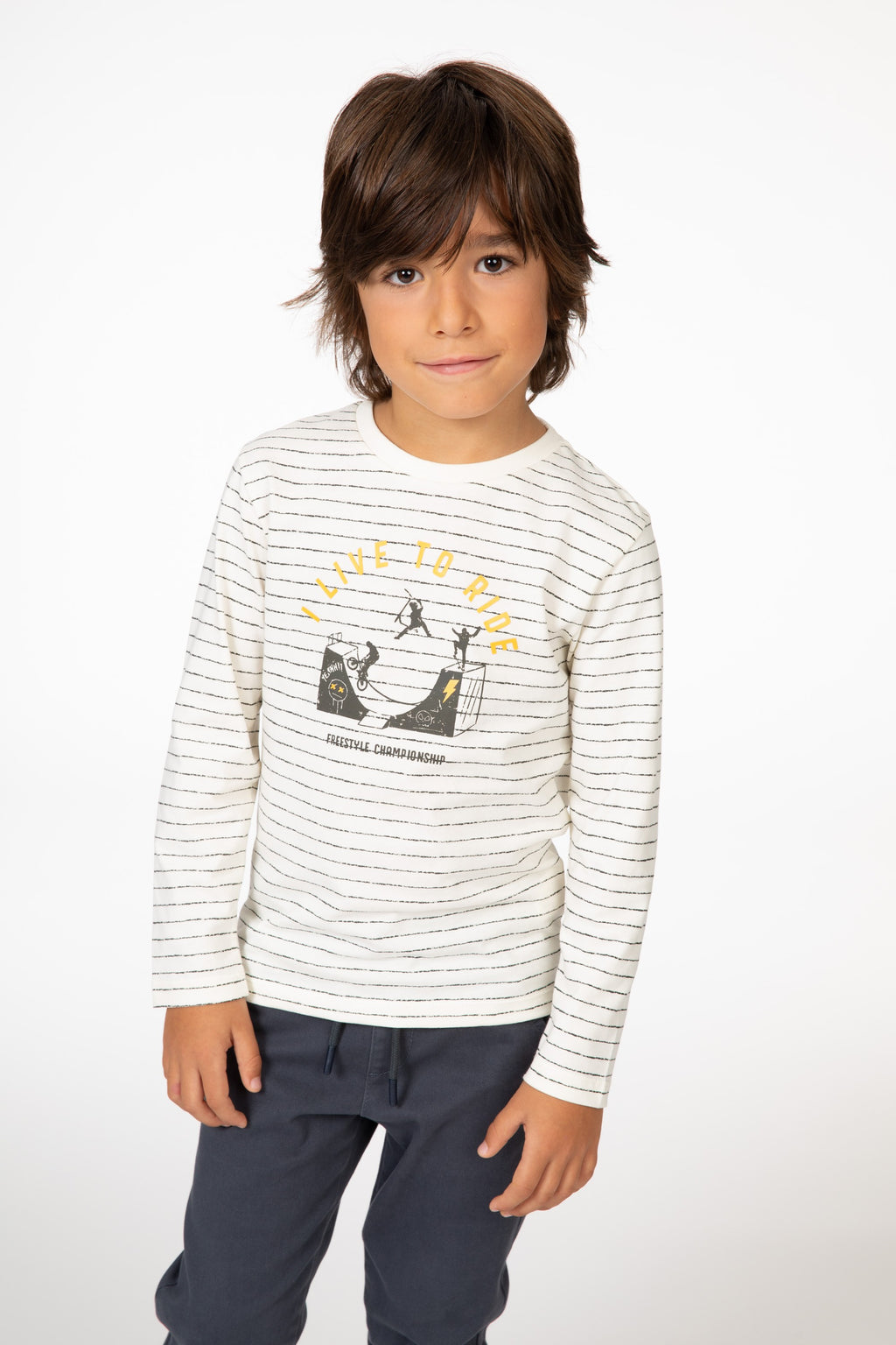 Camiseta de niño en color antracita dibujo rider Charanga