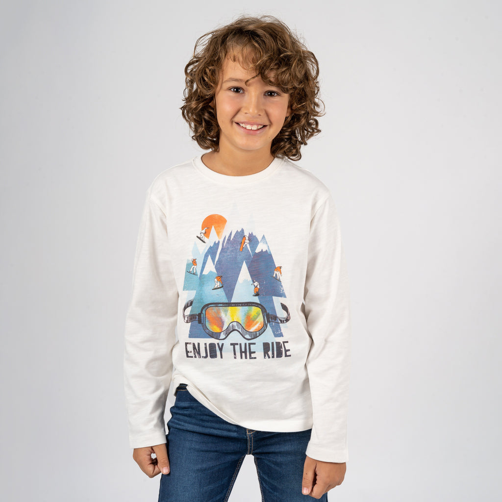 Camiseta de niño color crudo snowboard Outlet